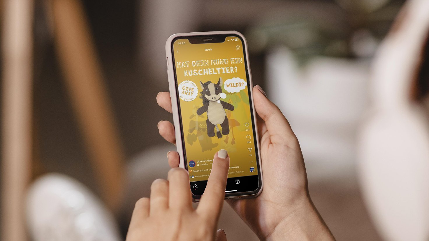 Smartphone Bildschirm mit einem Instagram Reel von unserem Kunden Vitakraft
