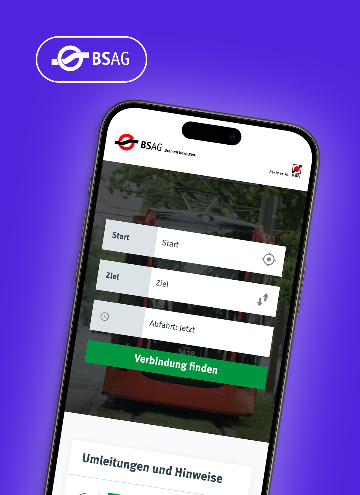 BSAG Website auf dem Smartphone mit Shine