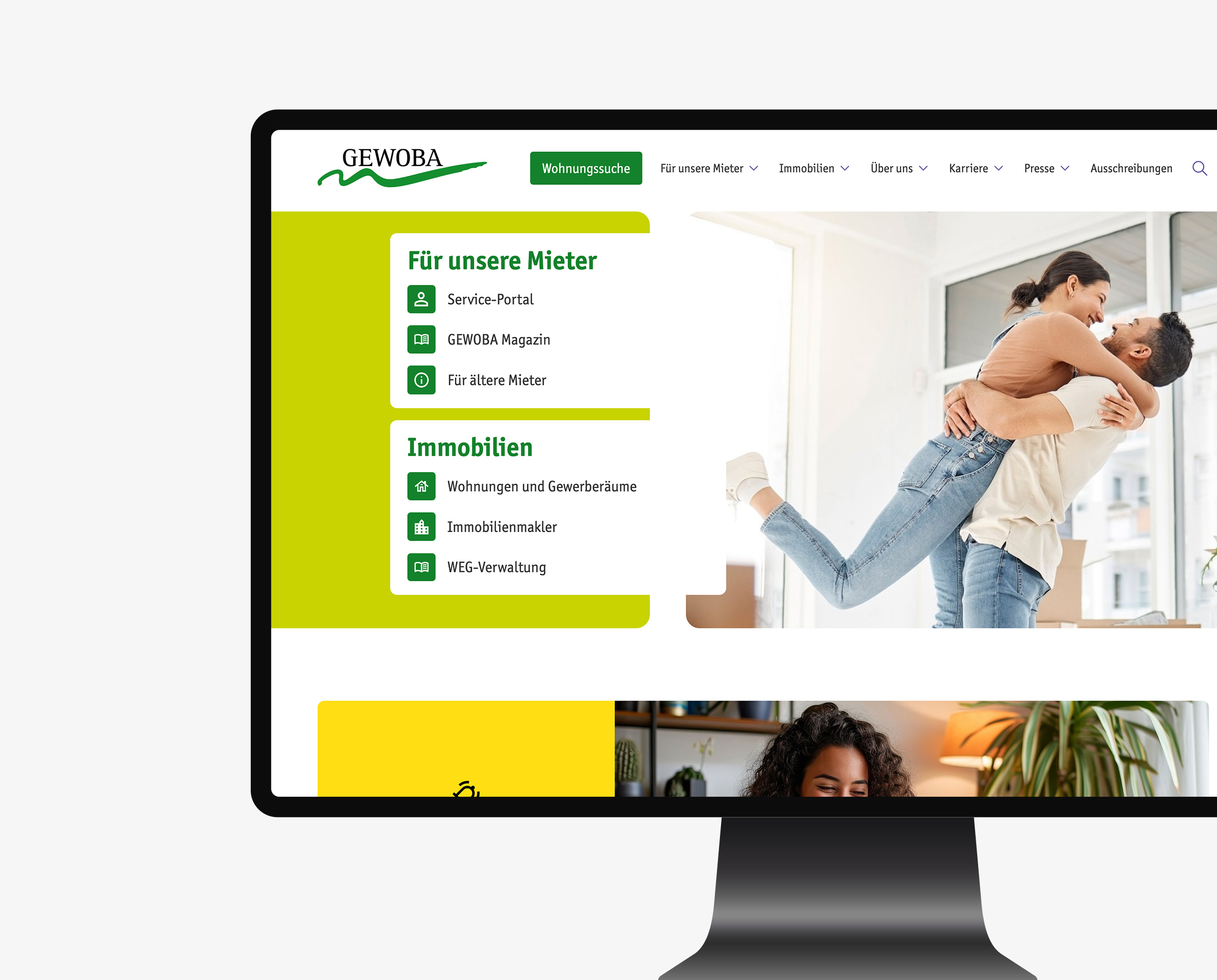 Bildschirm mit der GEWOBA Website offen