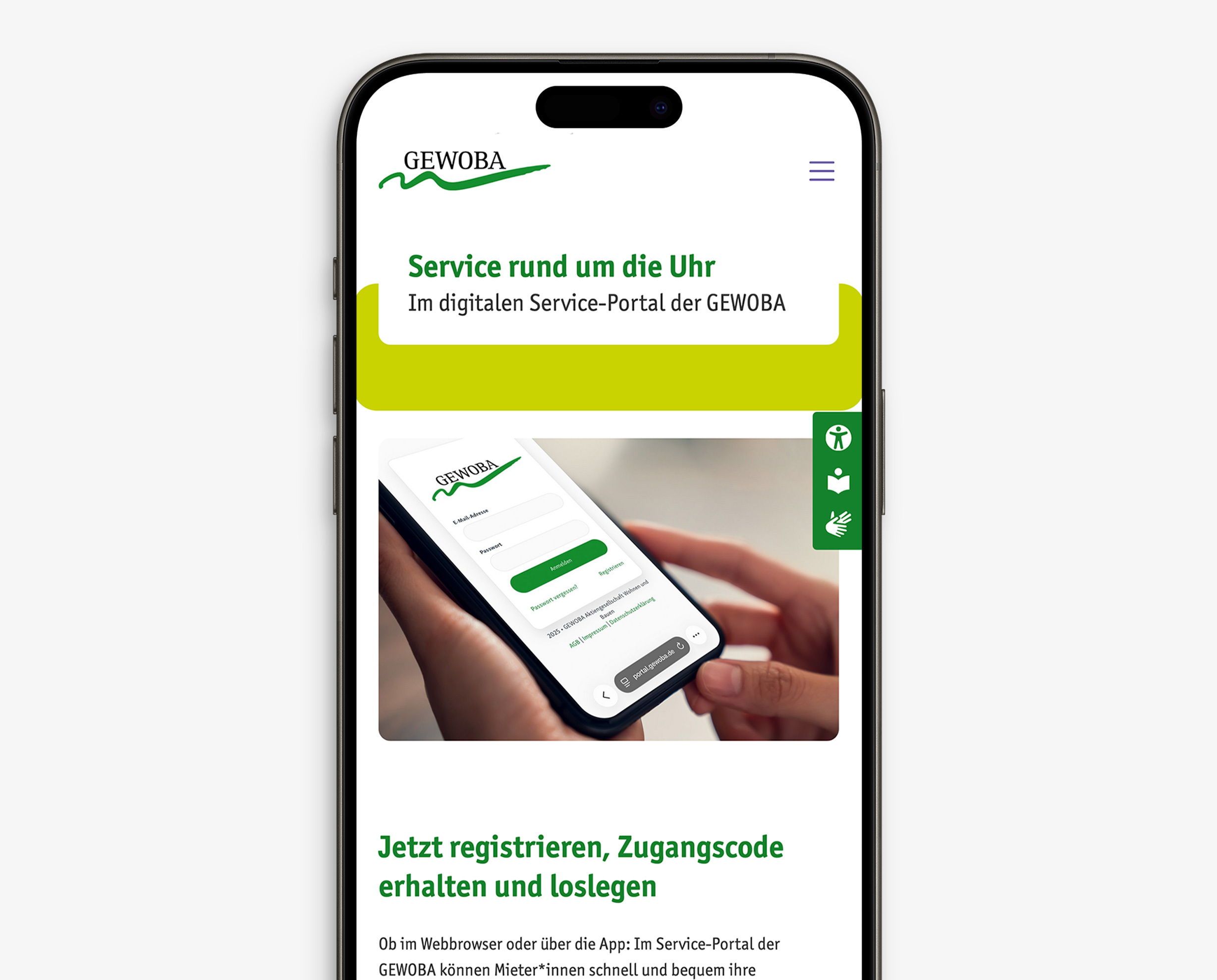 Smartphone mit der GEWOBA Website offen