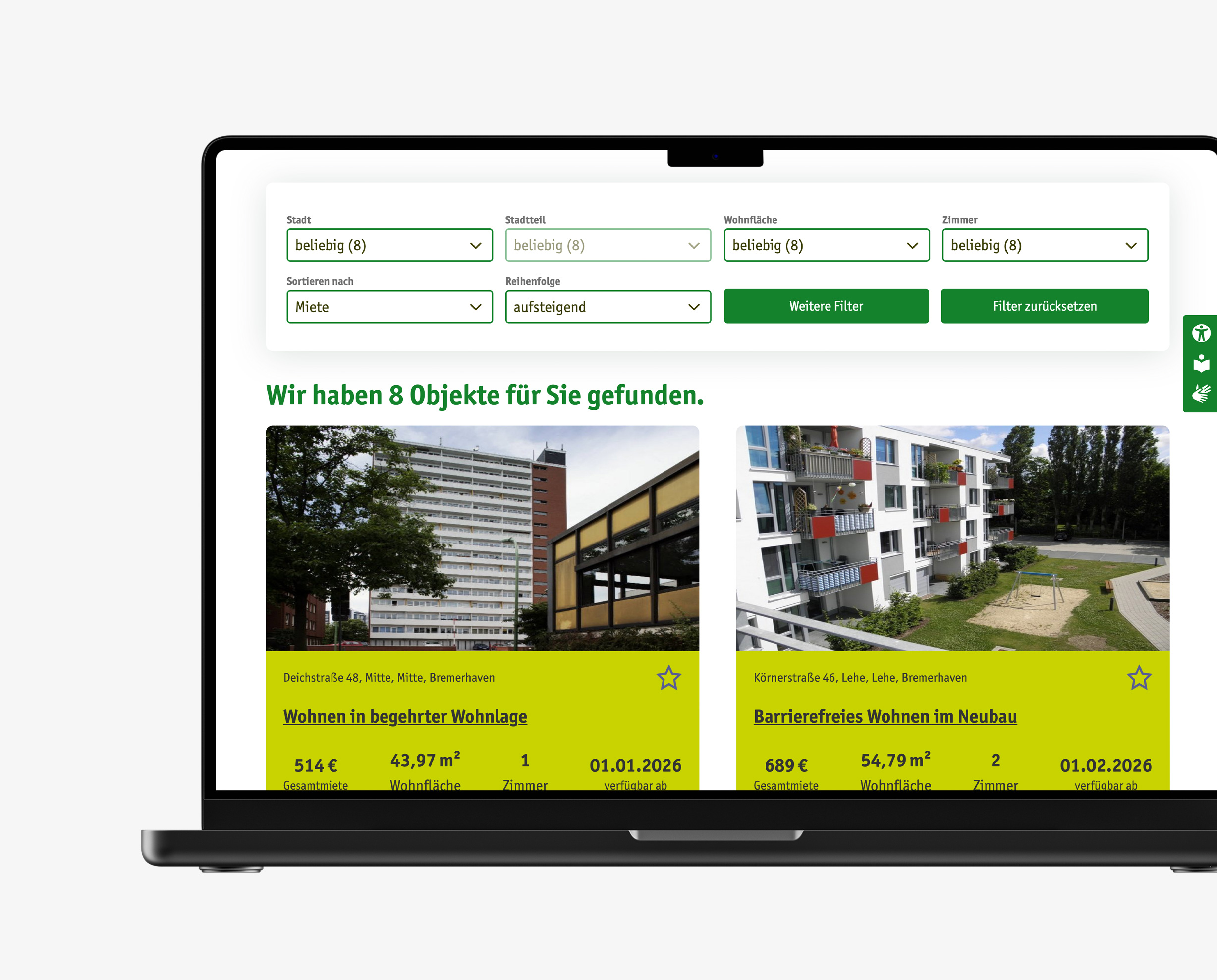 Laptop mit der GEWOBA Website offen