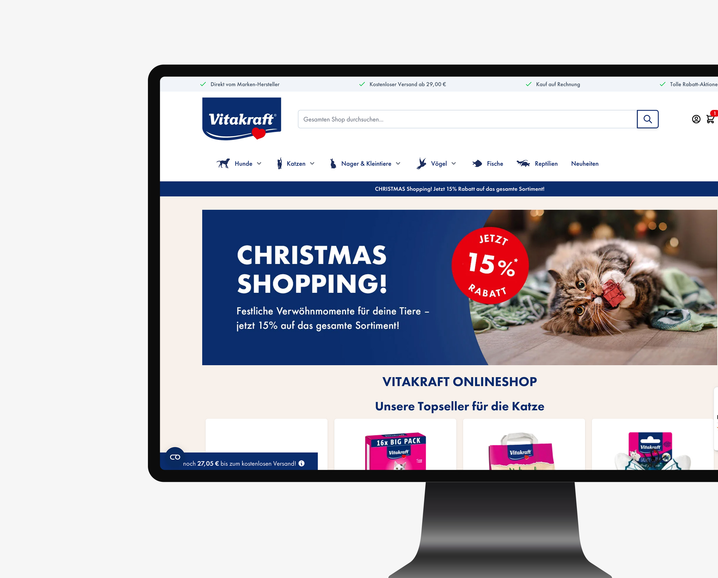 Bildschirm mit Vitakraft Shop