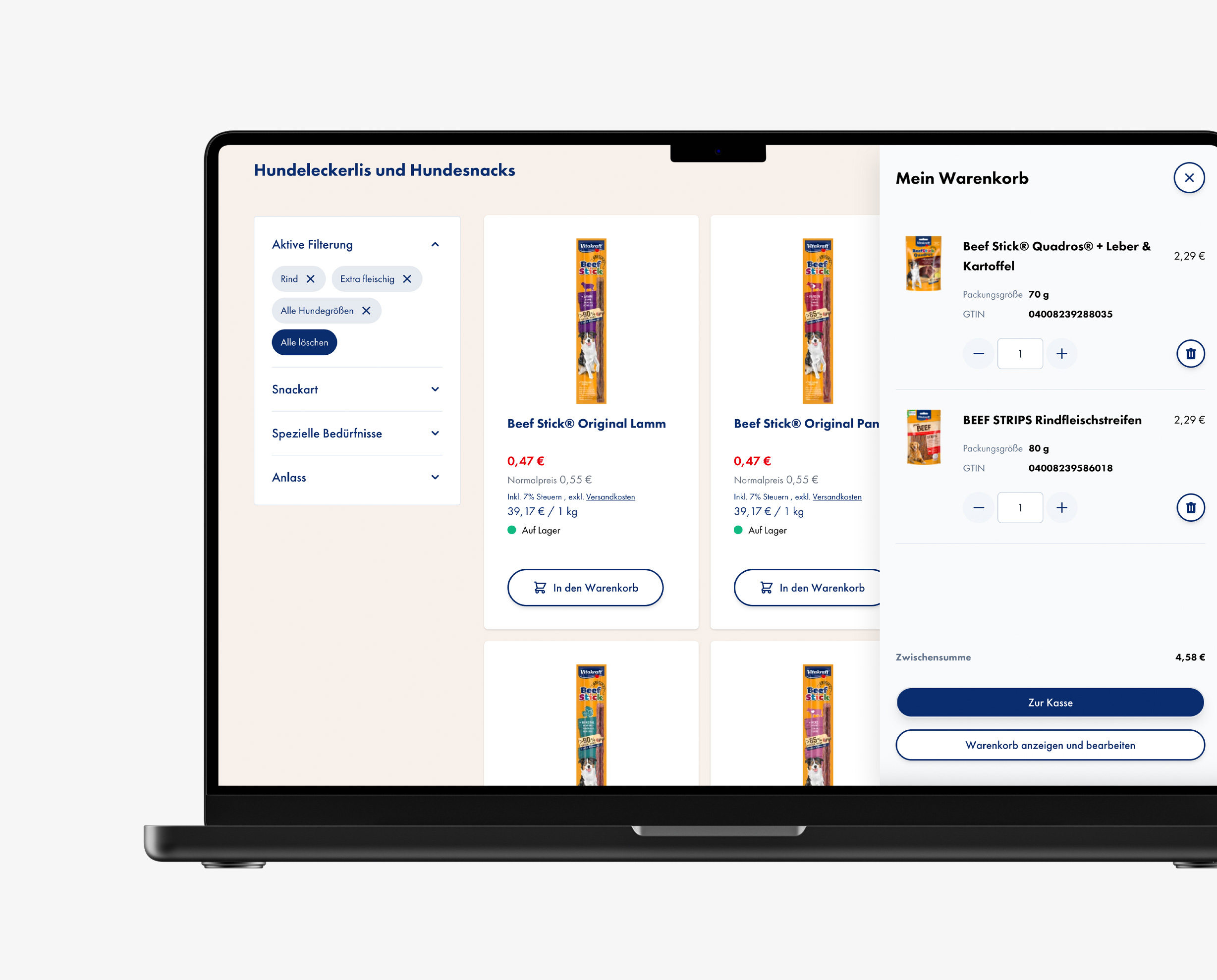 Laptop mit Vitakraft Shop